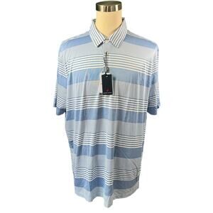Michel Rouen NWT 3XL Blue White Striped Performance Polo UPF 30+